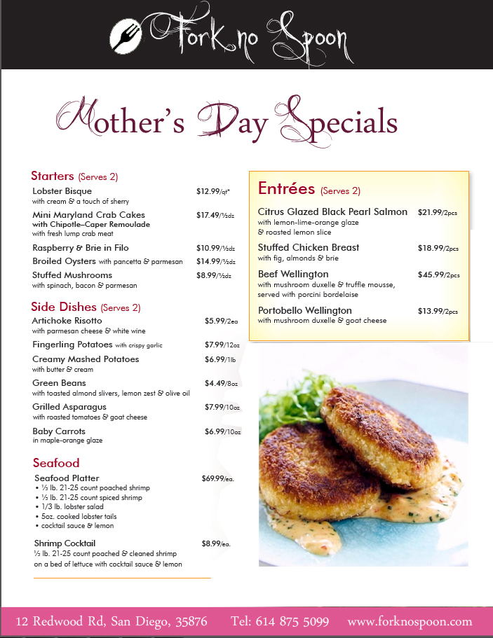 menu mothers day