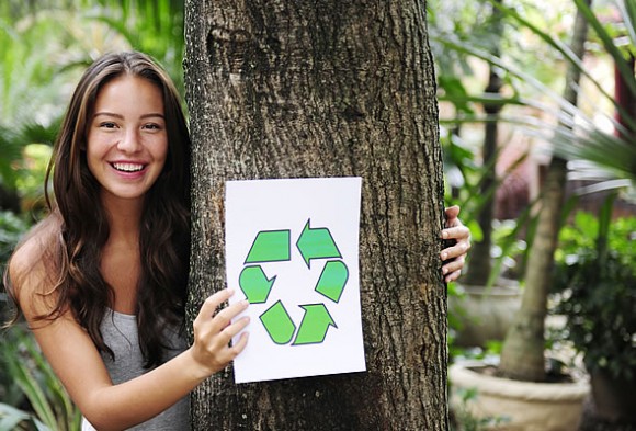 tree girl recycle paper