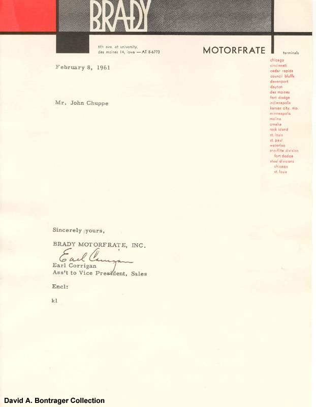 Brady Motorfrate vintage letterhead