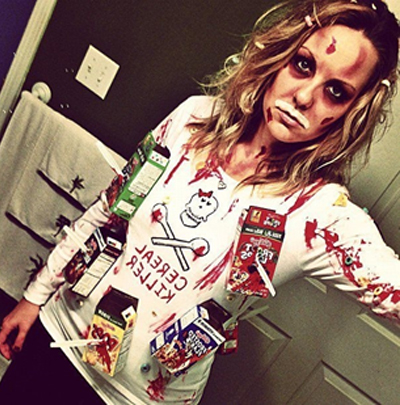 Add a zombie twist to the pun cereal killer Cereal killer easy halloween costume ideas