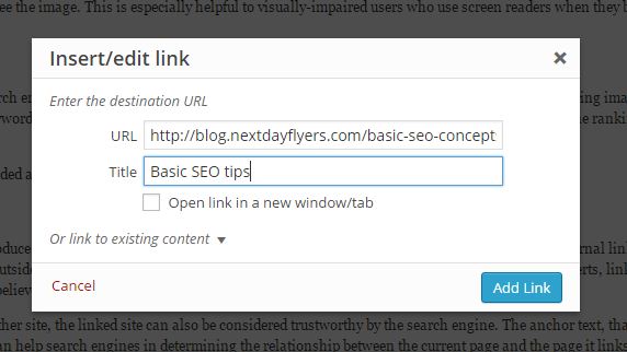 adding links in WordPress screenshot seo4