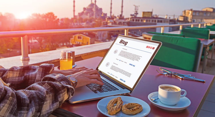 An influencer working on a blog