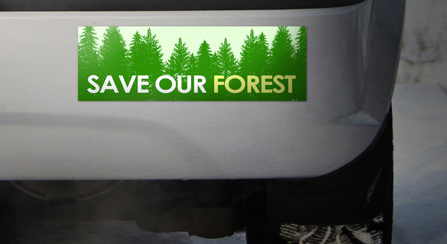 Use bumper stickers to express opinions Environmental bumper sticker "Save the Forest"
