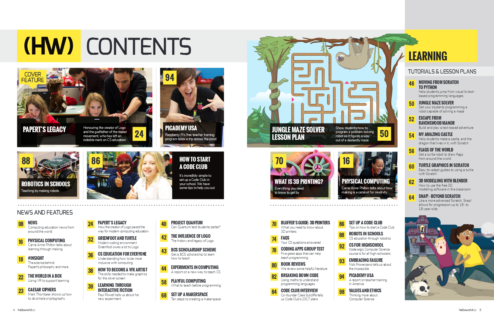 Sneak peek of Hello World Magazine Hello World Magazine Contents